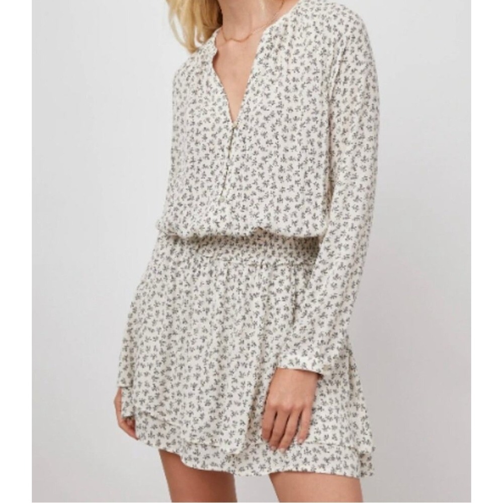 Rails Jasmine Mini Dress Womens Medium Ivory Petite Floral Smocked Waist Rayon